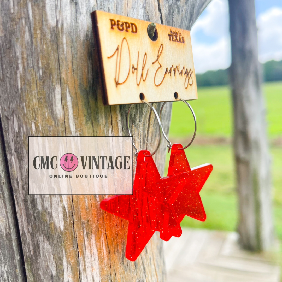 Red Glitter Star Earrings