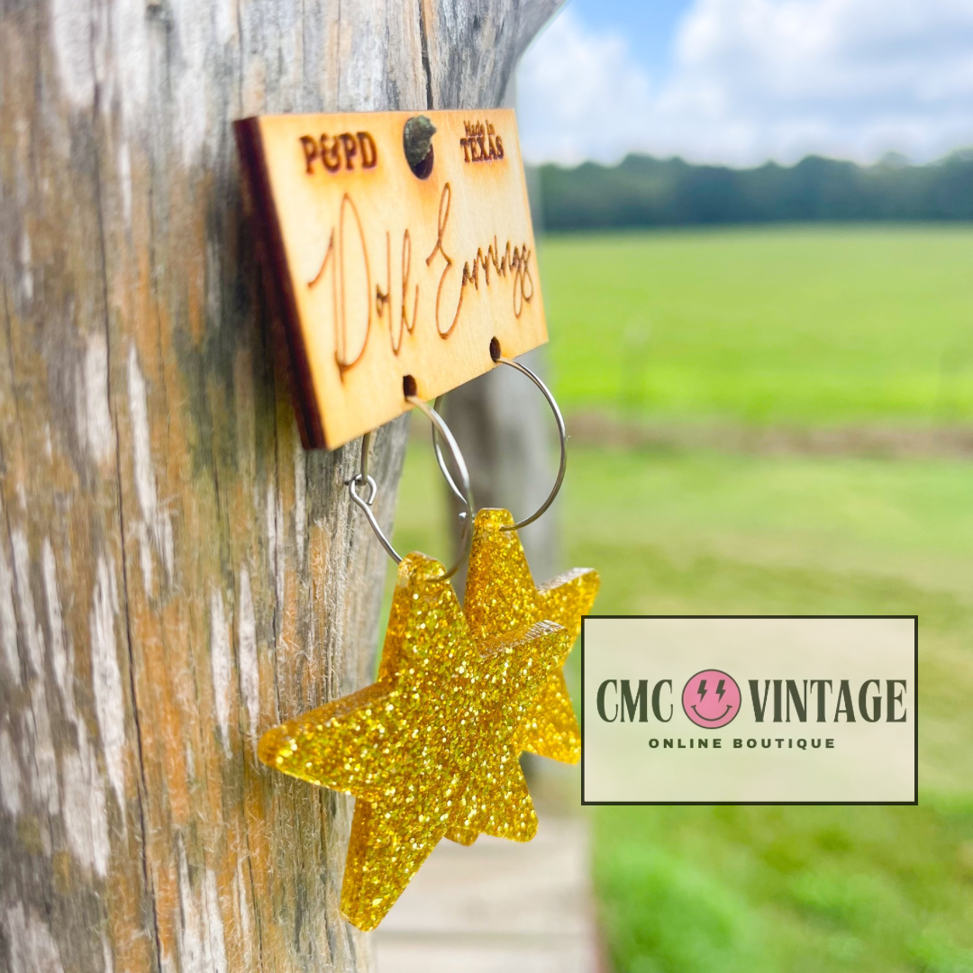 Gold Glitter Star Earrings