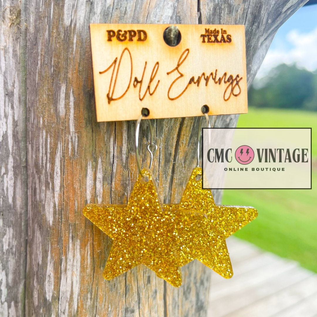 Gold Glitter Star Earrings