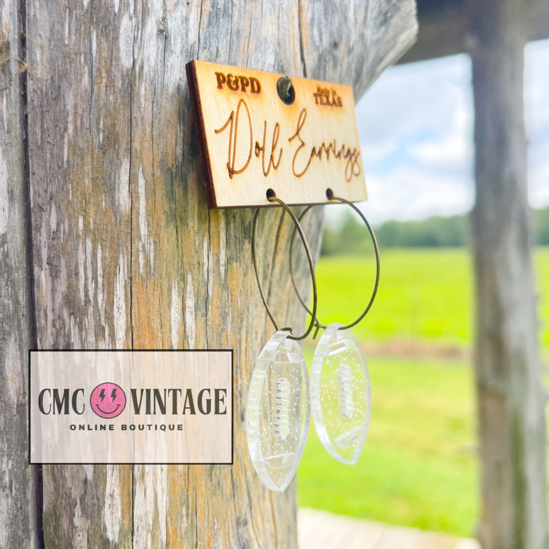 Clear Glitter Football Earrings