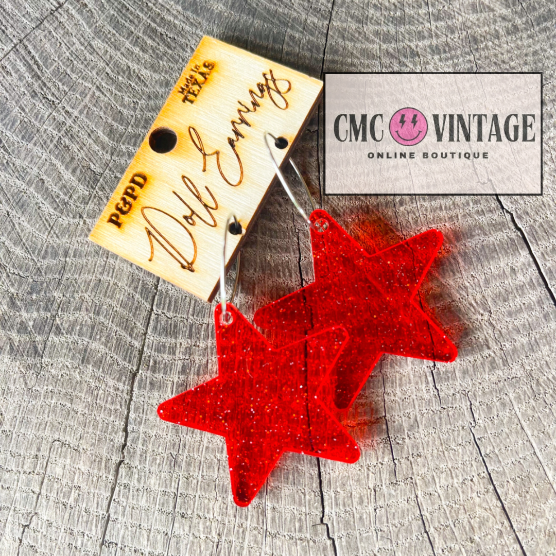 Red Glitter Star Earrings